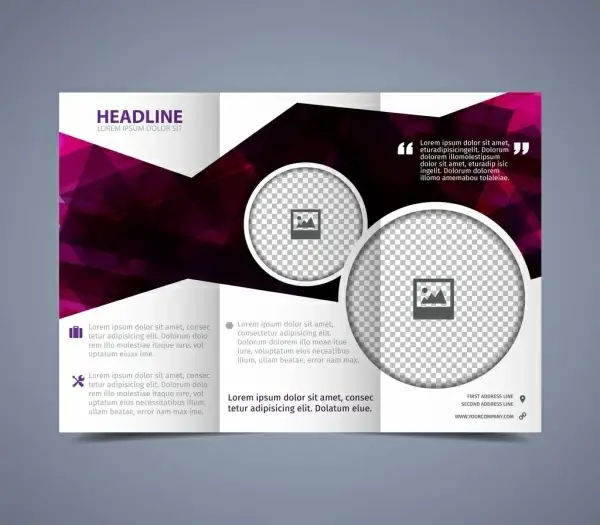 flyer template violet polygonal decoration trifold style