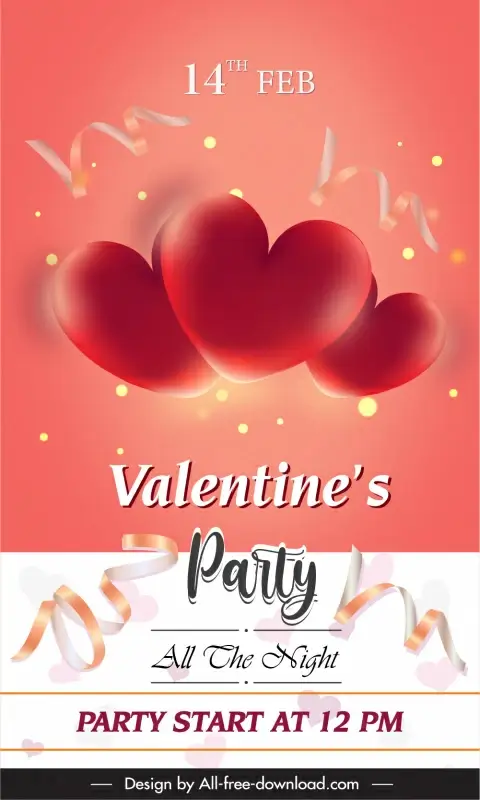 flyer valentine template modern dynamic 3d hearts confetti decor