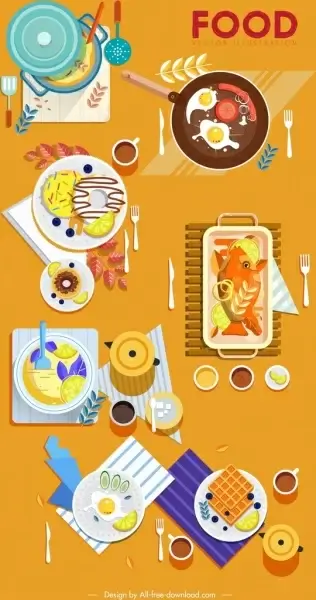 food advertising background colorful cuisine icons decor