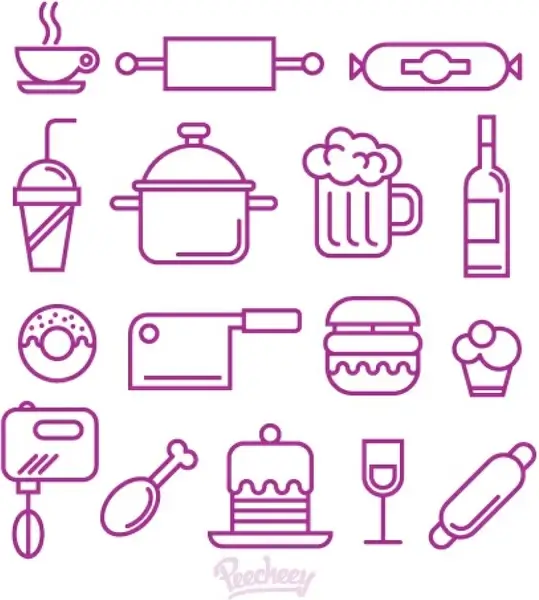food and kitchen supplies icon set