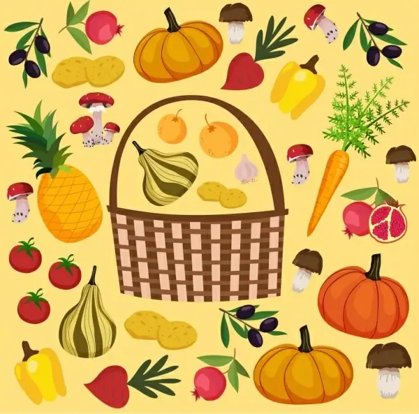 food basket background multicolored classical decor