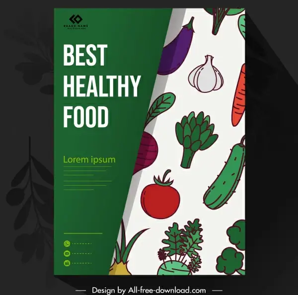 food brochure template colorful classical flat vegetables sketch