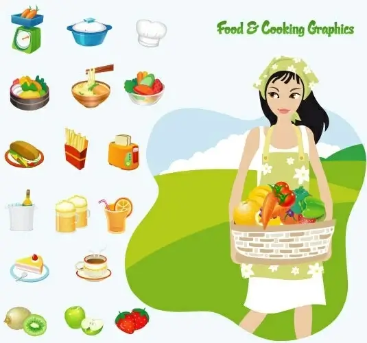 food cooking vector illustration with country girl