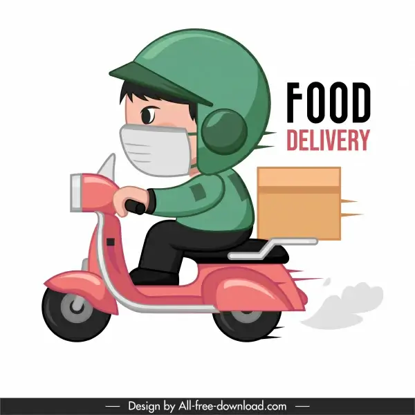 food delivery banner man riding scooter sketch 