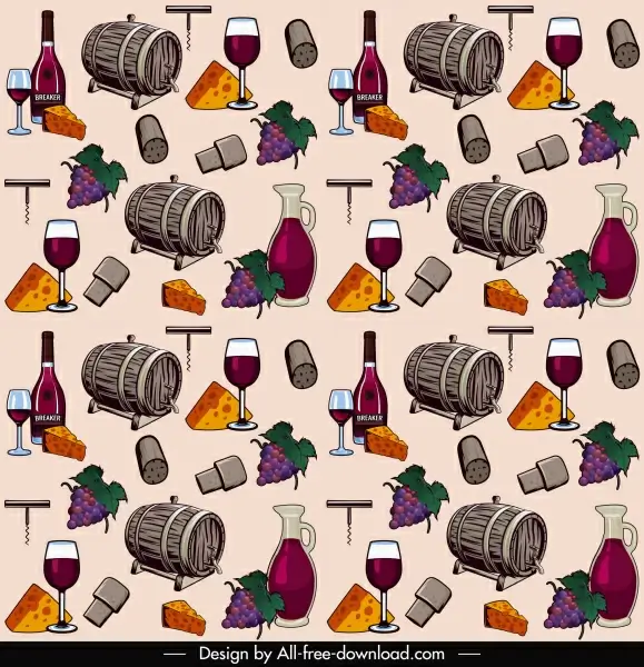 food drink pattern retro repeating wine cheese elements