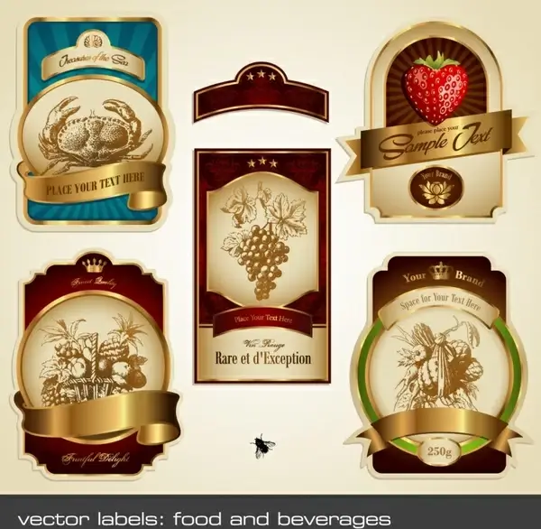 food label templates fruits crab icons modern design