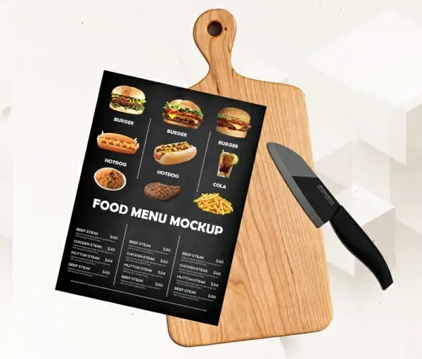 food menu cutting board mockup