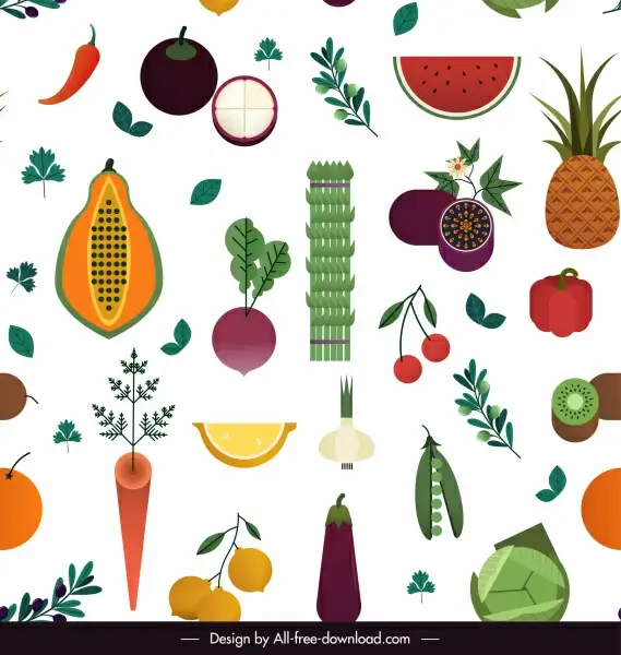 food pattern colorful flat fruits ingredients sketch