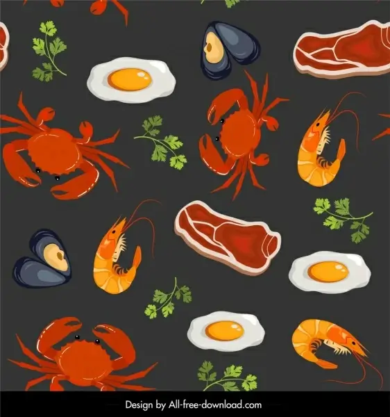 food pattern crab meat egg oyster shrimp decor