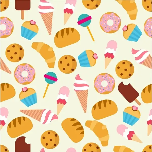 food pattern design with colors repeating design