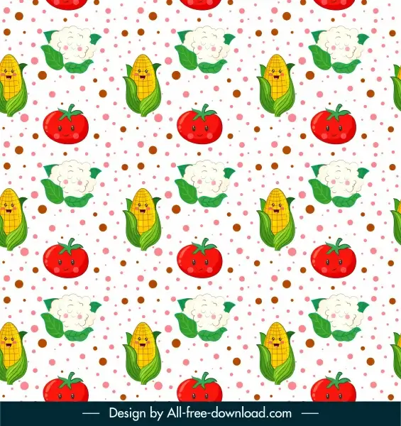 food pattern template repeating stylized corn tomato sketch