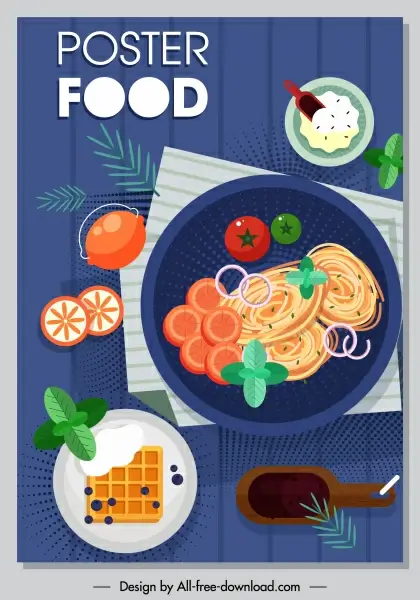 food poster template colorful classic flat ingredients sketch