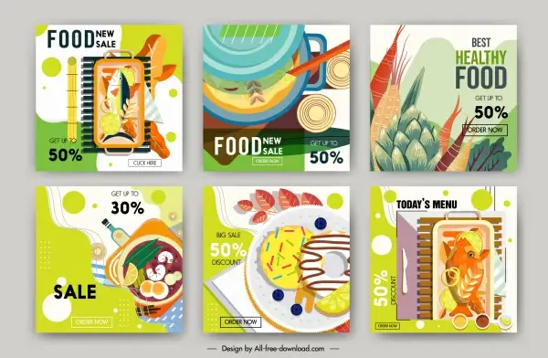 food sale banners templates colorful flat classic design