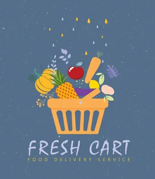 food service banner vegetable cart icons flat design