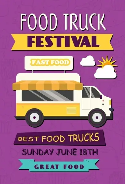 food truck festival banner car icon violet decor