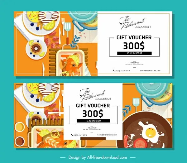 food voucher template colorful flat sketch