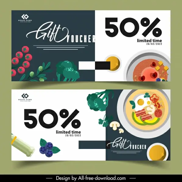 food voucher templates ingredients cuisines sketch colorful classic