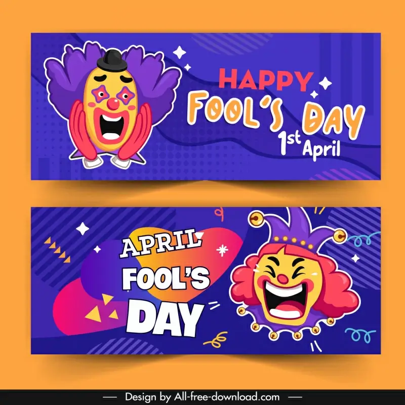 fools day banner template dynamic funny clown face