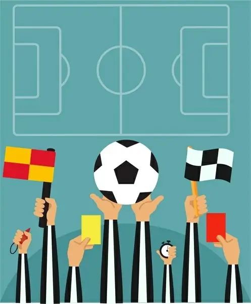 football concepts illustration with referees hands holding symbols