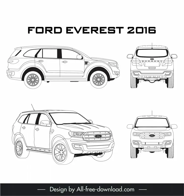 ford everest 2016 car model advertising template black white handdrawn different views outline