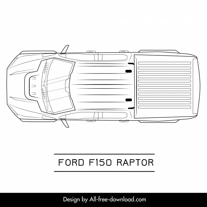 ford f150 raptor car model icon flat black white symmetric top view outline