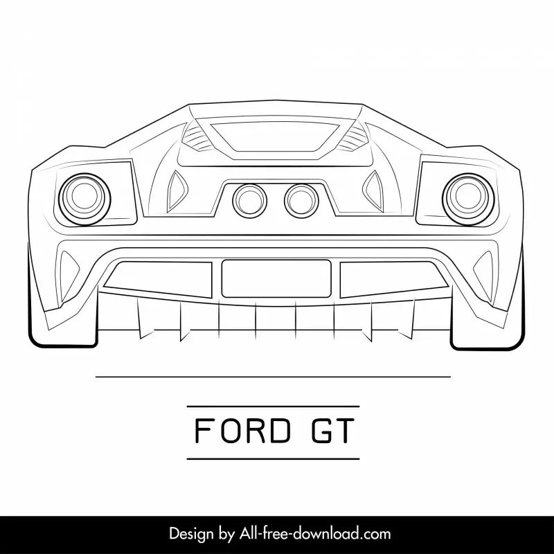 ford gt car model icon flat symmetric handdrawn back view outline
