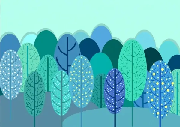 forest background multicolored hand drawn style tree icons