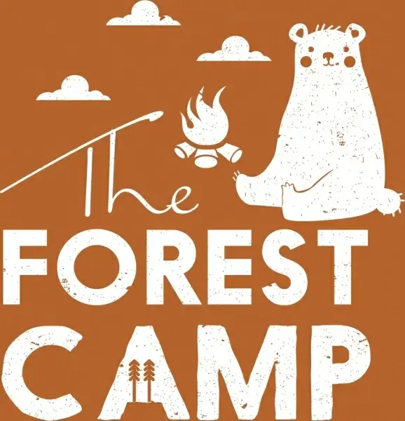 forest camp banner bear campfire texts decoration