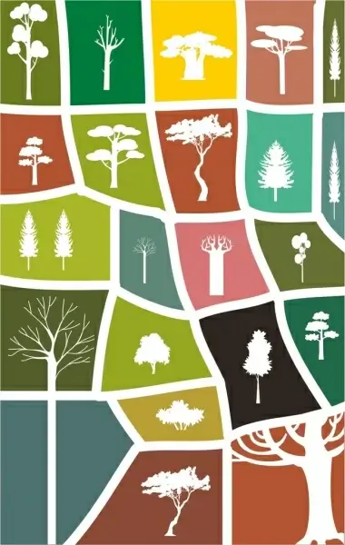forest design elements various white silhouette shapes isolation