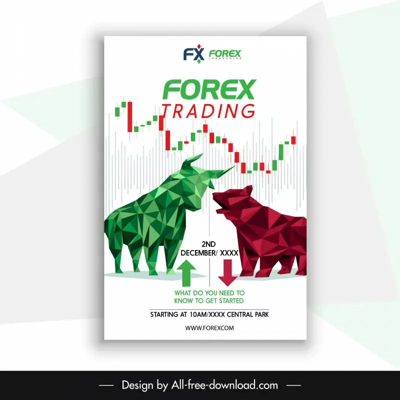forex poster lowpolygonal bull bear chart sketch