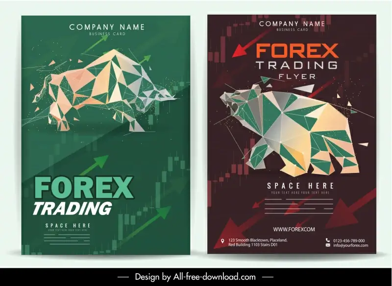 forex stock market exchange flyer templates low poly bear bull sketch