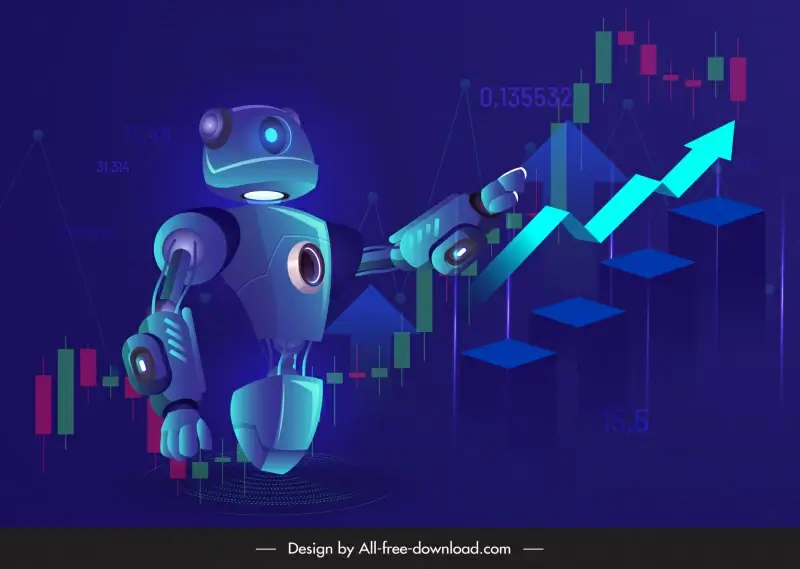 forex trading background 3d robot chart sketch