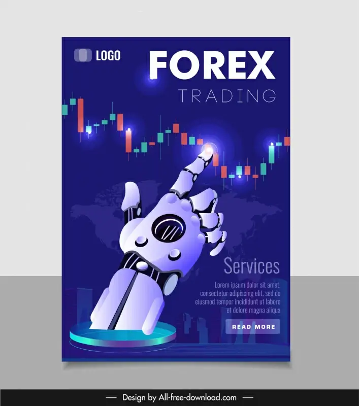 forex trading banner 3d robot hand chart sketch