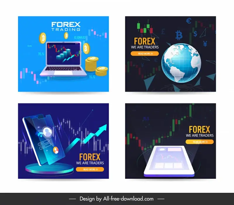  forex trading banner collection global digital business elements sketch