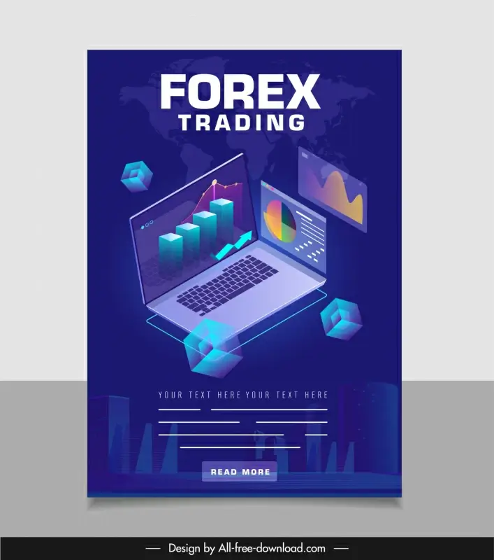 forex trading banner realistic 3d laptop cubes decor