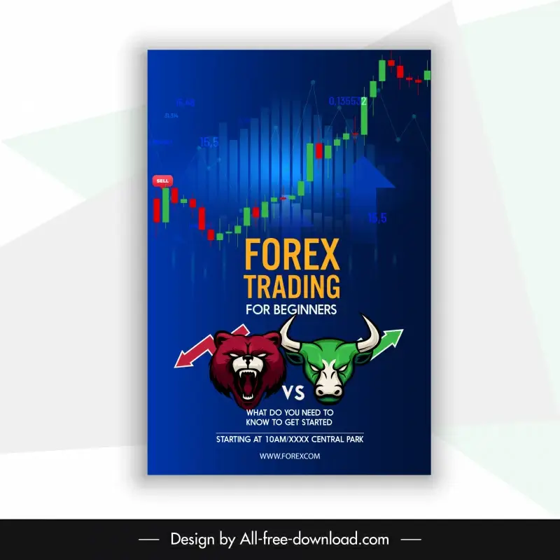  forex trading poster bull bear heads chart elements design