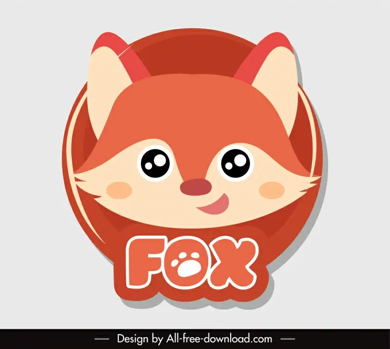 fox animal badge template cute flat cartoon design