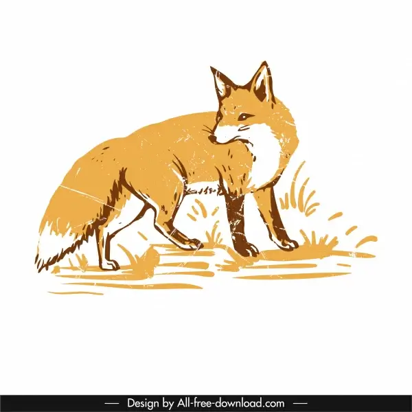fox animal icon retro handdrawn sketch