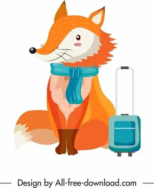 fox animal icon travel theme stylized cartoon character