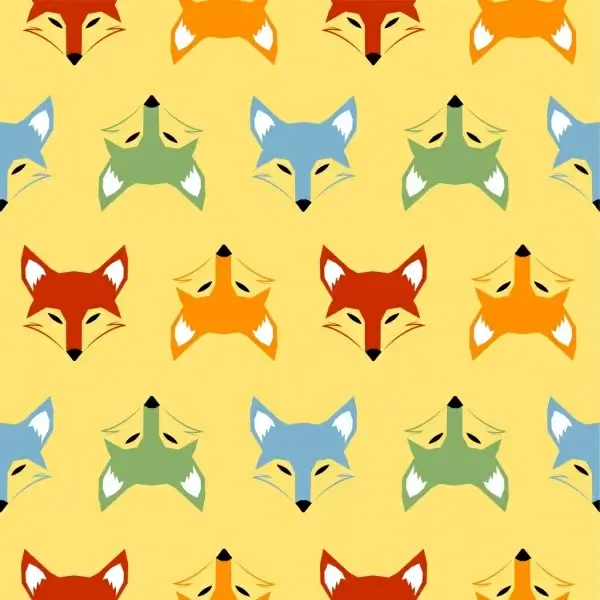 fox heads background colorful repeating symmetry design