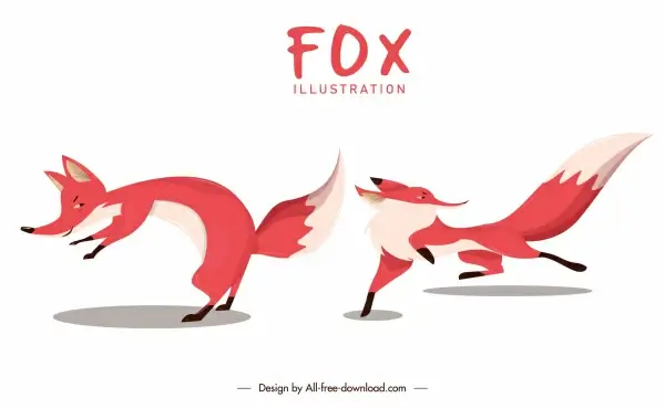 fox icons dynamic design cartoon characters sketch