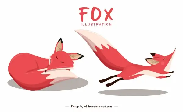 fox icons sleeping running gestures sketch cartoon design