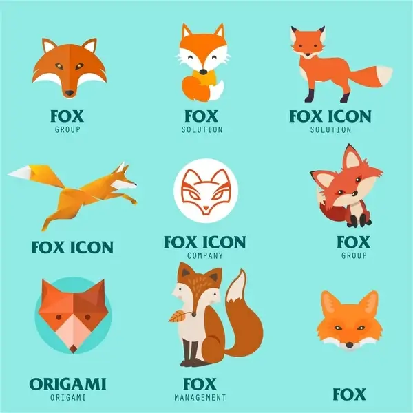 fox logo icons illustration in various styles