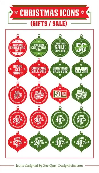 free christmas gifts sale icon set