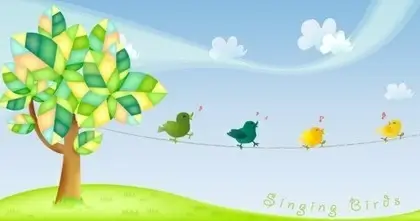 singing birds theme colored flat design