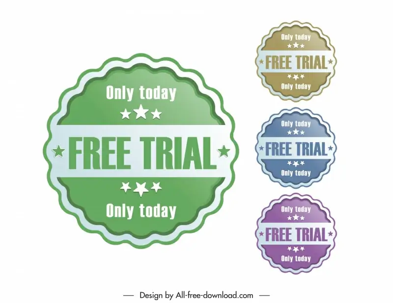 free trial stamps collection elegant shiny symmetric serrated circles 