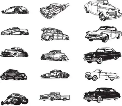 vintage car icons collection black white design
