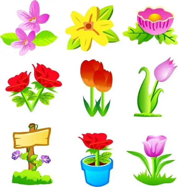 flowers icons collection flat colorful design