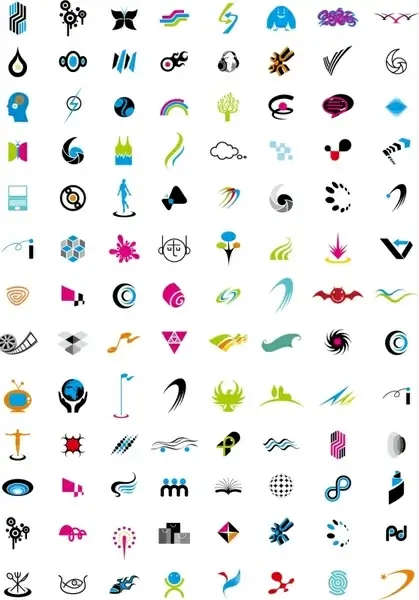 colorful icons collection various shaped symbols isolation