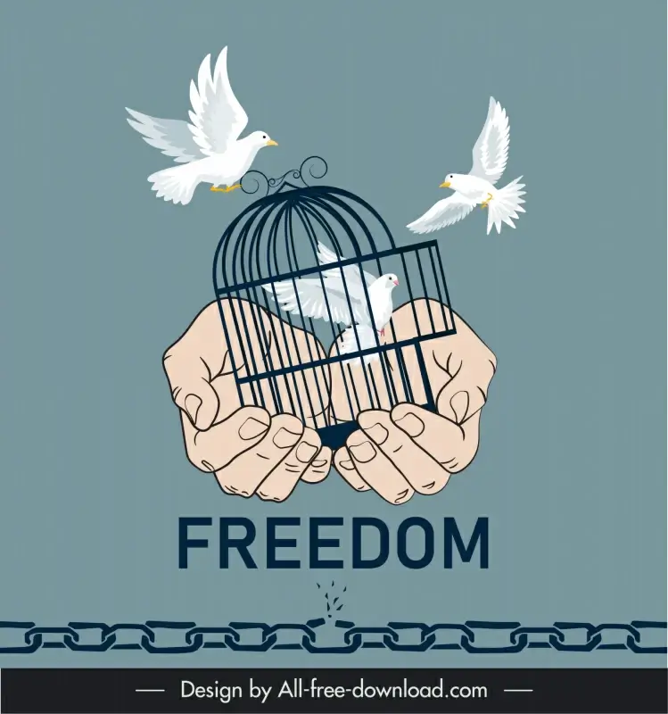 freedom poster template flying doves bird cage holding hands sketch